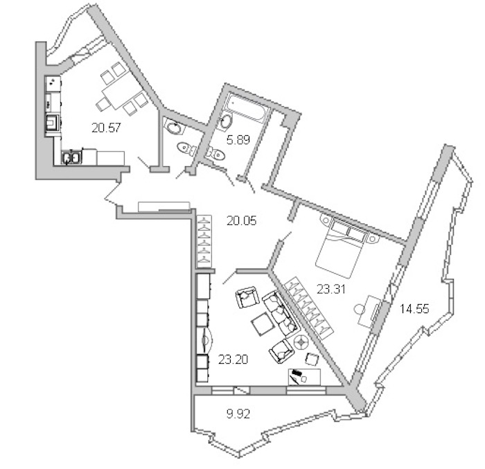 2-комнатная квартира 107.1 м², 5/21 эт., ЖК «Лондон Парк»
